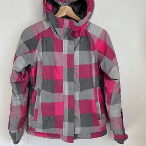 Aqua base Elite Firefly Girls Size Medium Pink Gray Hooded Ski Snow Jacket Shell